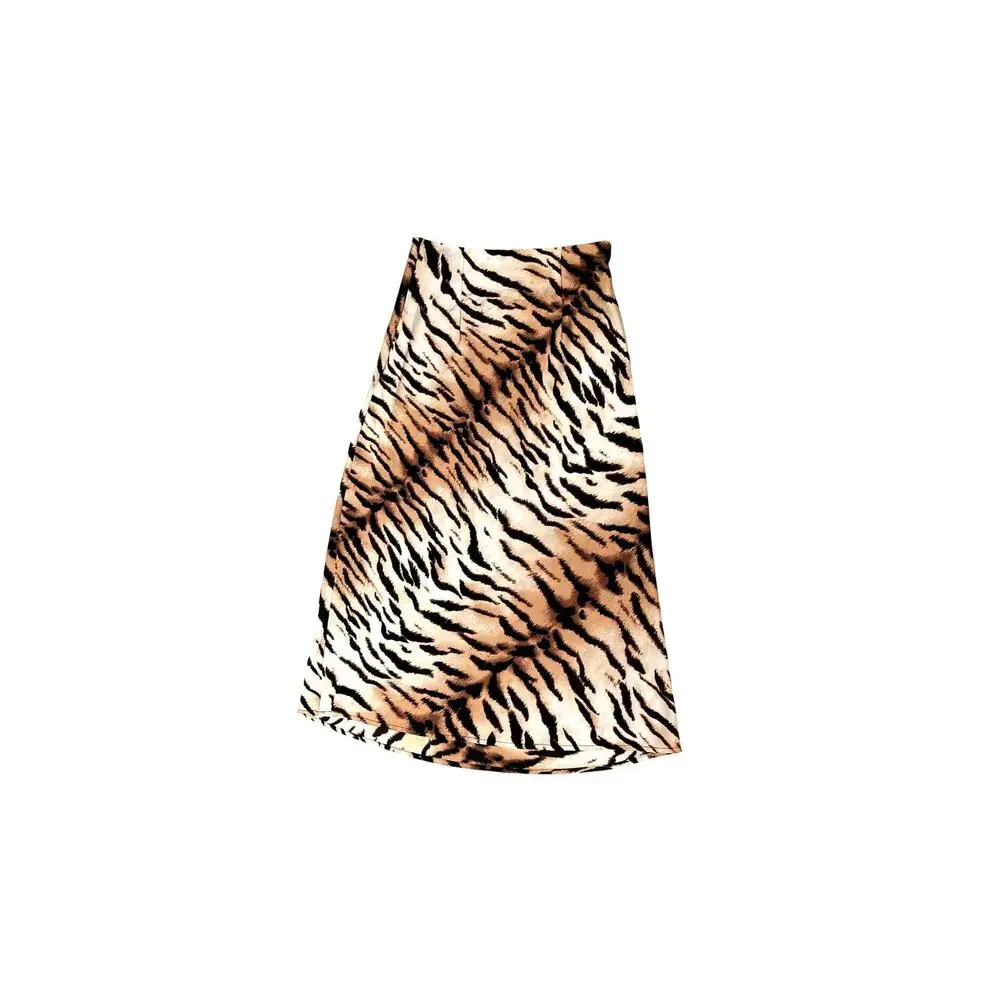 Satin Tiger Animal Print Midi Skirt A-Line 2010s Revival Y2K Street Style EUC